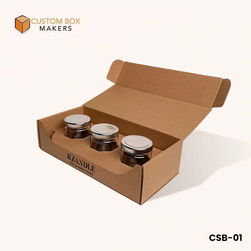 Custom-branded candle box for shipping three candle glass jars