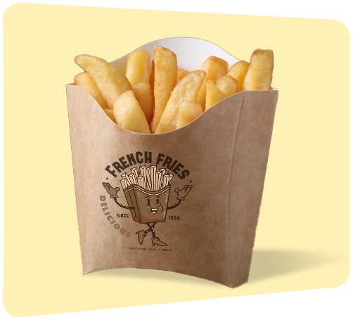 eco-friendly French fry box with logo print on it